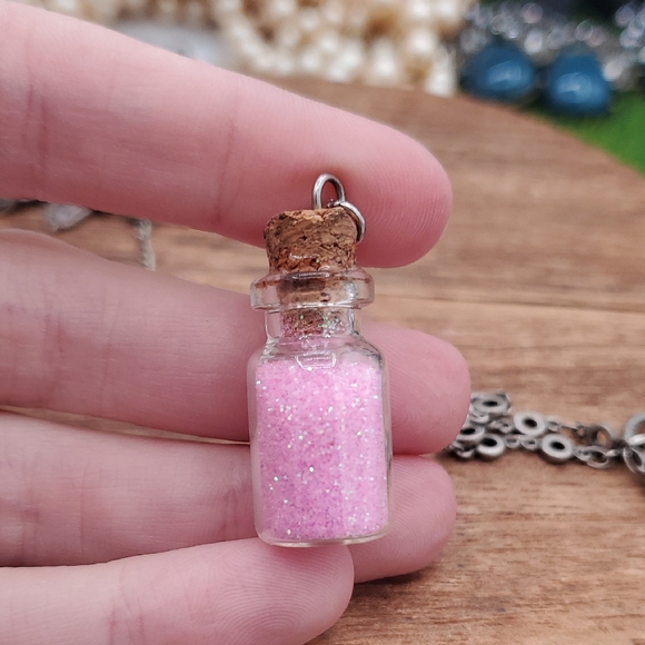 Pink Fairy Glitter Bottle Pendant Necklace P329